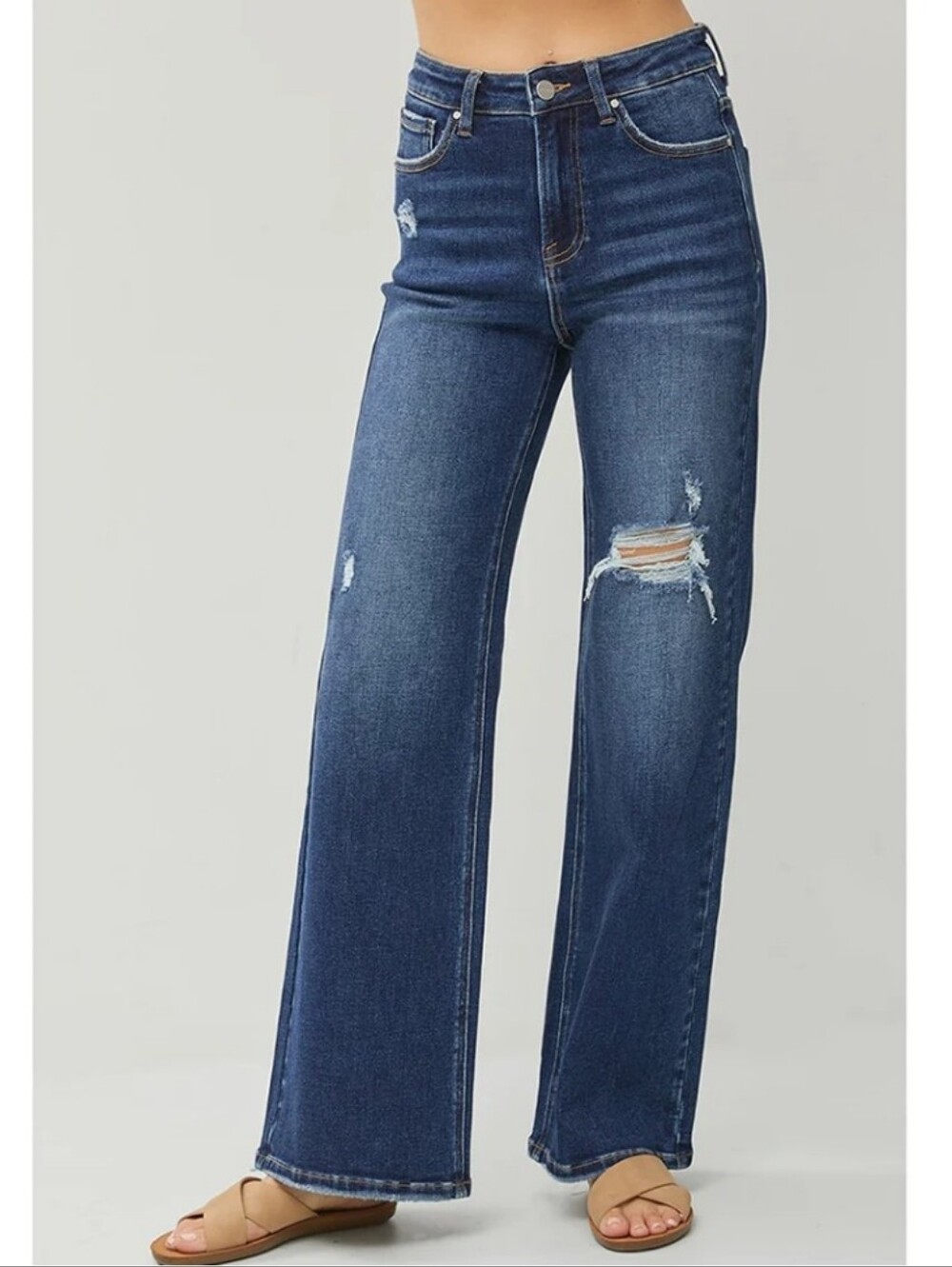 Risen Jeans High Rise Wide Leg Distressed Denim Size 7/28